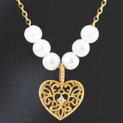 Natural Akoya Pearl Diamond Retro Lace Heart Necklace 18K Gold